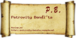 Petrovity Benáta névjegykártya